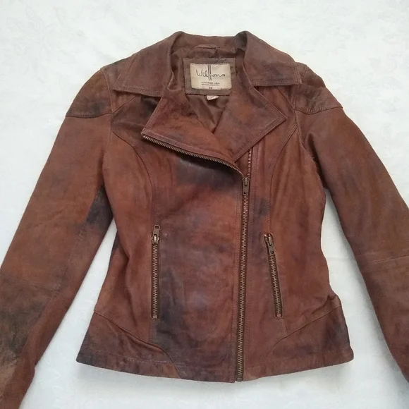 Wilsons Vintage leather biker asymmetric moto quilted shoulder distressed - Picture 1 of 7